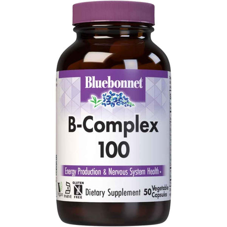 Frasco de suplemento Bluebonnet Complejo B 100 50 cápsulas vegetales
