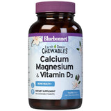 Frasco frontal de Bluebonnet EarthSweet calcio, magnesio y vitamina D3 en tabletas masticables sabor vainilla, 90 tabletas