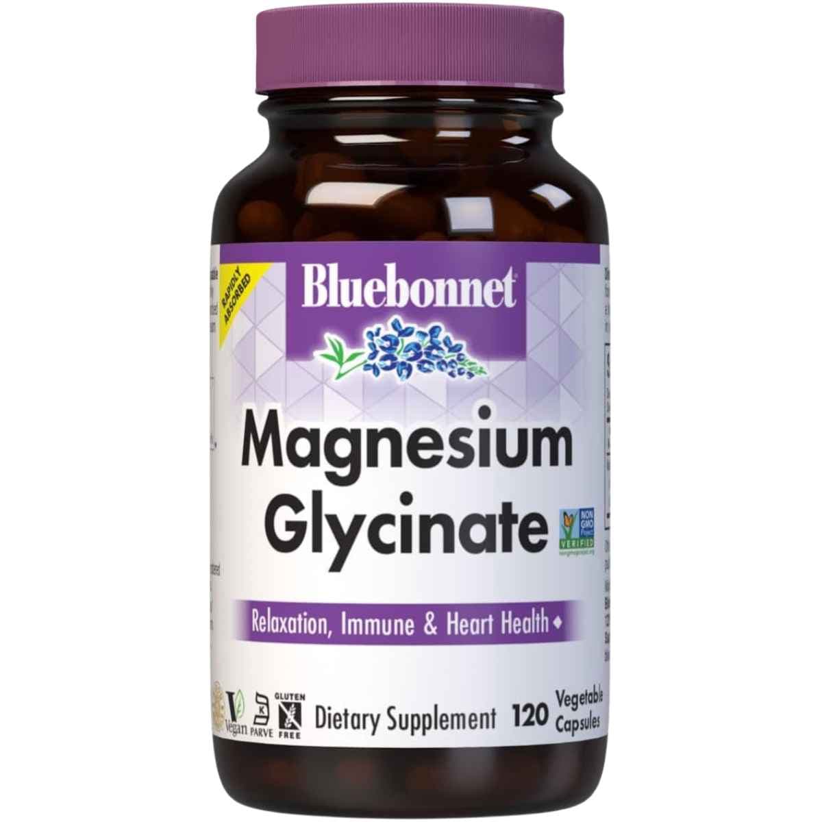 Frasco de Bluebonnet Magnesium Glycinate 400 mg con 120 cápsulas vegetales