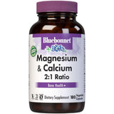 Frasco frontal de Bluebonnet magnesio y calcio ratio 2:1, 180 cápsulas vegetales