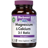 Frasco frontal de Bluebonnet magnesio y calcio ratio 2:1, 90 cápsulas vegetales