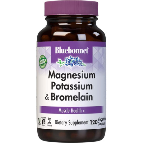 Frasco frontal de Bluebonnet magnesio con potasio y bromelina, 120 cápsulas vegetales