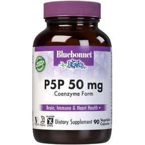 Frasco de suplemento Bluebonnet P5P Piridoxal-5-Fosfato 50 mg 90 cápsulas