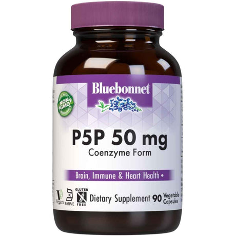 Frasco de suplemento Bluebonnet P5P Piridoxal-5-Fosfato 50 mg 90 cápsulas
