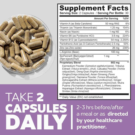 Tabla nutricional del suplemento Bravado Labs Fórmula Herbal 23-en-1 60 Cápsulas