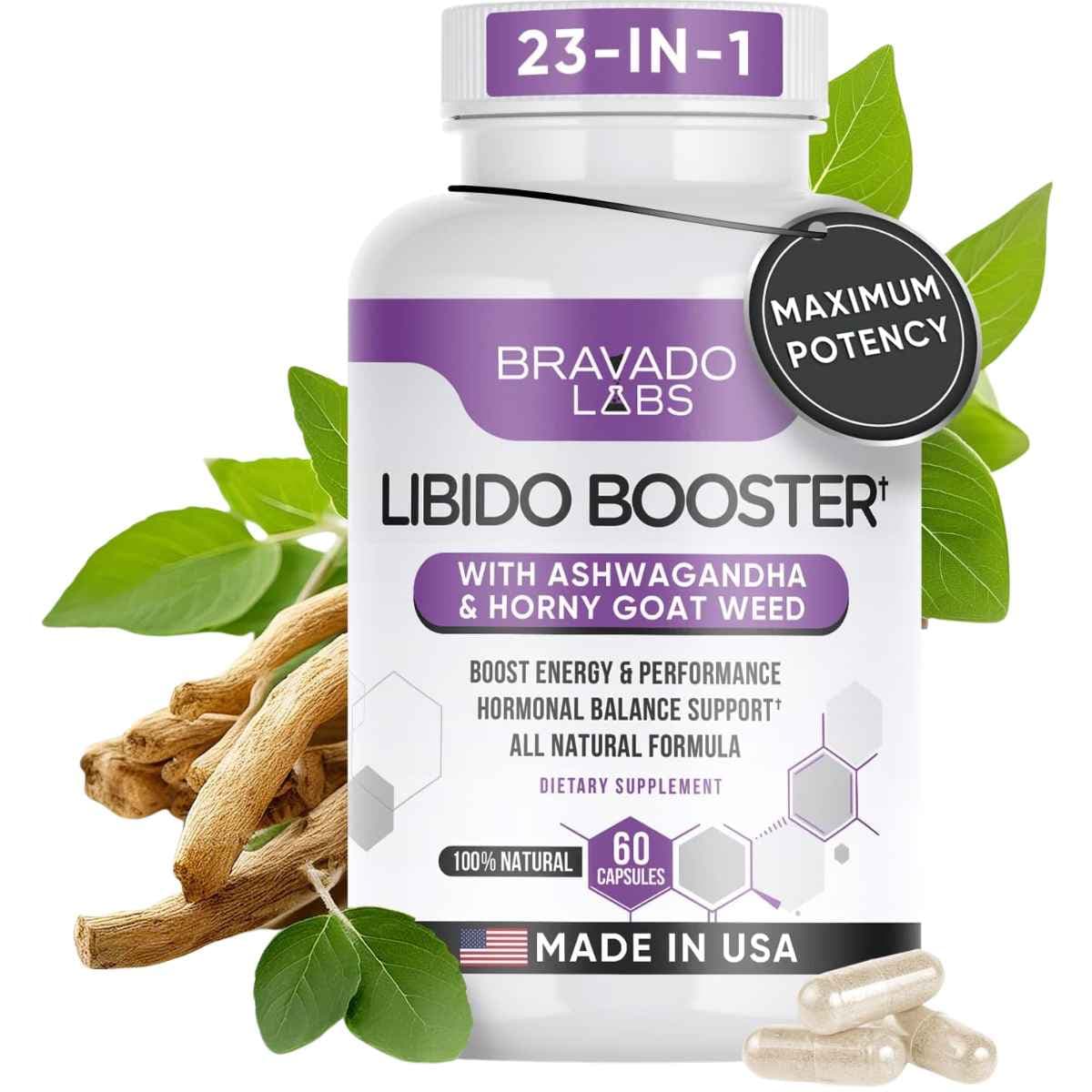 Frasco de suplemento Bravado Labs Fórmula Herbal 23-en-1 60 Cápsulas