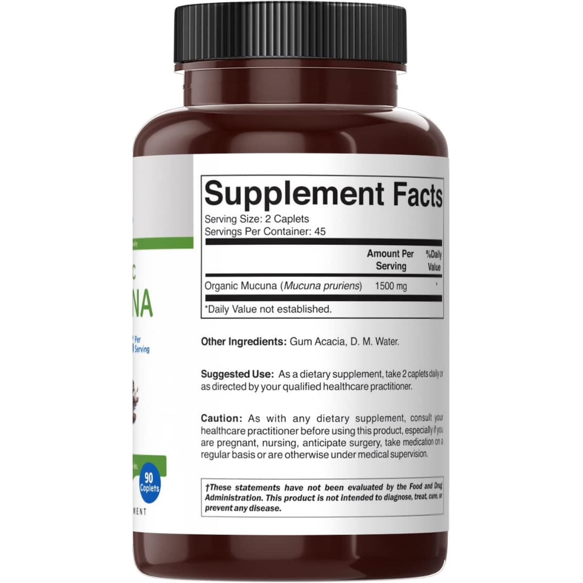 Tabla nutricional del suplemento Brieofood Mucuna Orgánica 1500 mg 90 tabletas