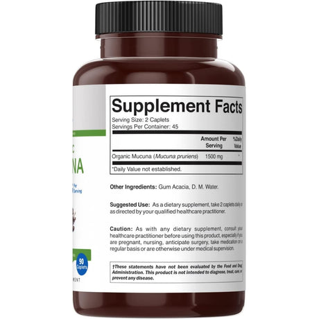 Tabla nutricional del suplemento Brieofood Mucuna Orgánica 1500 mg 90 tabletas