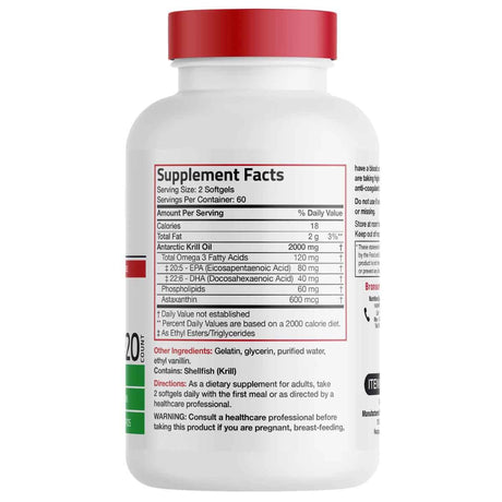Tabla nutricional del suplemento Bronson Aceite de Krill Antártico 120 cápsulas blandas