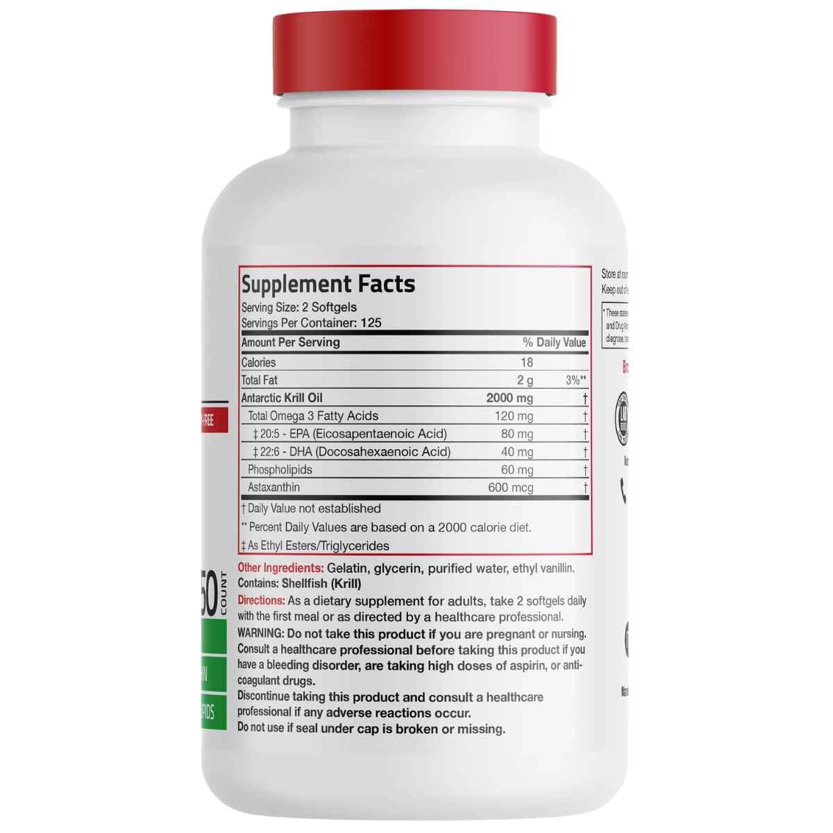 Tabla nutricional del suplemento Bronson Aceite de Krill Antártico 250 cápsulas blandas