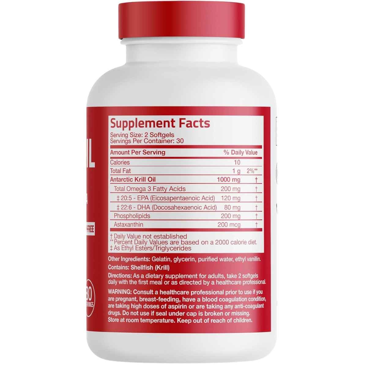 Etiqueta de suplemento de Bronson aceite de krill antártico 1000 mg, presentación de 60 cápsulas blandas