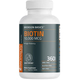 Frasco de suplemento Bronson Biotina 10000 mcg 360 tabletas