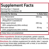Tabla nutricional del suplemento Bronson Complejo de Resveratrol 500 mg 60 Cápsulas