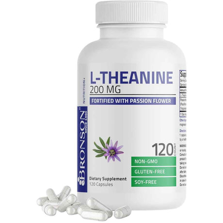 Frasco de suplemento Bronson L-Teanina 200 mg 120 Cápsulas