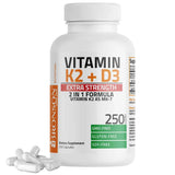 Frasco de suplemento Bronson Vitamina K2 y D3 250 cápsulas