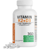 Frasco de suplemento Bronson Vitamina K2 y D3 360 cápsulas