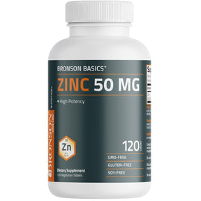 Frasco de suplemento Bronson Zinc 50 mg 120 tabletas