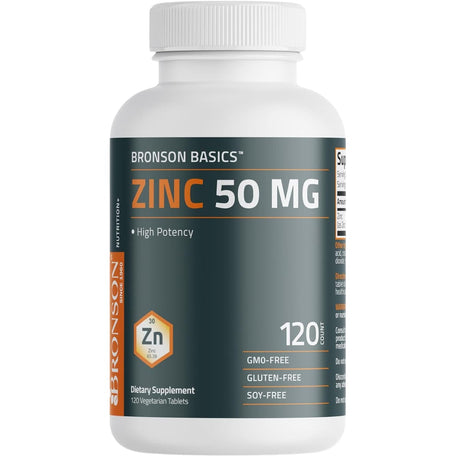 Frasco de suplemento Bronson Zinc 50 mg 120 tabletas