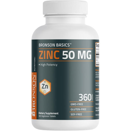 Frasco de suplemento Bronson Zinc 50 mg 360 tabletas