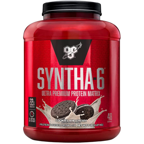 Frasco de suplemento BSN Syntha-6 22g Proteína 5 lbs sabor Galletas y Crema