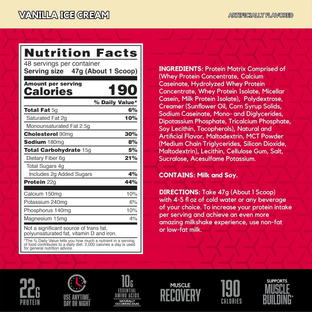 Tabla nutricional del suplemento BSN Syntha-6 22g Proteína 5 lbs sabor Helado de Crema de Vainilla
