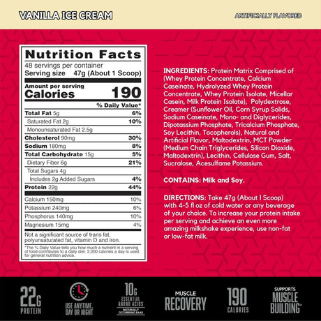 Tabla nutricional del suplemento BSN Syntha-6 22g Proteína 5 lbs sabor Helado de Crema de Vainilla