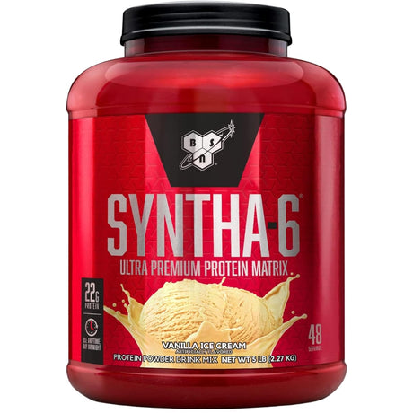 Frasco de suplemento BSN Syntha-6 22g Proteína 5 lbs sabor Helado de Crema de Vainilla