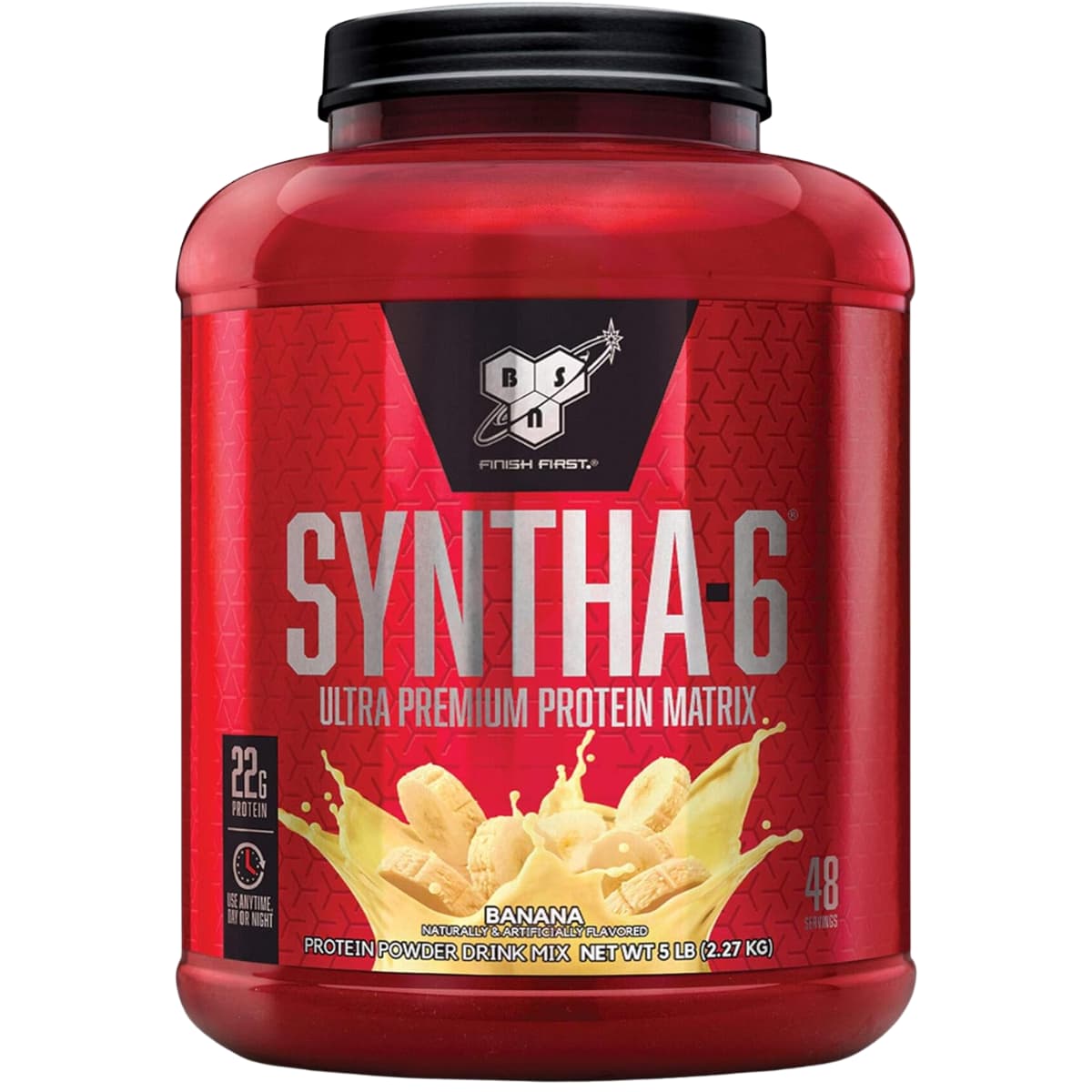 Frasco de suplemento BSN Syntha-6 22g Proteína 5 lbs sabor Plátano
