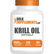 Frasco de suplemento BulkSupplements Aceite de Krill 1000 mg 120 cápsulas blandas