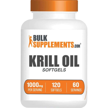 Frasco de suplemento BulkSupplements Aceite de Krill 1000 mg 120 cápsulas blandas