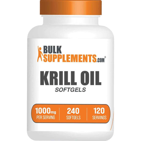 Frasco de suplemento BulkSupplements Aceite de Krill 1000 mg 240 cápsulas blandas
