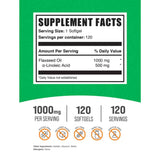 Tabla nutricional del suplemento BulkSupplements.com Aceite de Linaza 120 cápsulas blandas