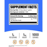 Tabla nutricional del suplemento BulkSupplements.com Ácido Ascórbico 1000 mg 1000 gramos