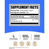 Tabla nutricional del suplemento BulkSupplements.com Ácido Ascórbico 1000 mg 500 gramos