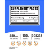Tabla nutricional del suplemento BulkSupplements Ácido Fólico 800 mcg 100 g