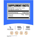 Tabla nutricional del suplemento BulkSupplements Biotina 10 mg 100 g polvo