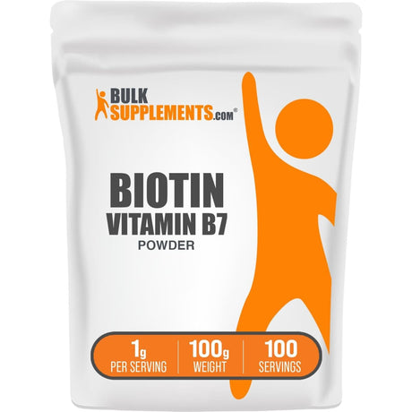 Bolsa de suplemento BulkSupplements Biotina 10 mg 100 g polvo