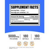 Tabla nutricional del suplemento BulkSupplements Cianocobalamina 5000 mcg 180 cápsulas blandas