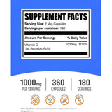 Tabla nutricional del suplemento BulkSupplements.com Vitamina C 1000 mg 360 Cápsulas