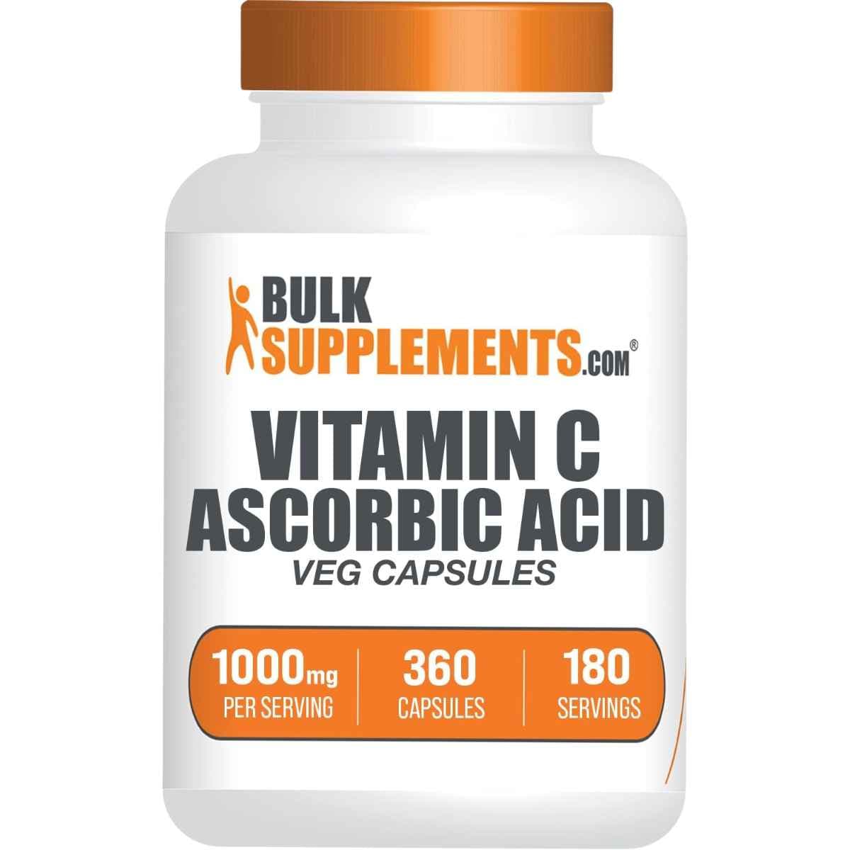 Frasco de suplemento BulkSupplements.com Vitamina C 1000 mg 360 Cápsulas