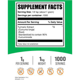 Tabla nutricional del suplemento BulkSupplements Extracto de Cúrcuma 1 kg