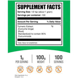 Tabla nutricional del suplemento BulkSupplements Extracto de Cúrcuma 100 g