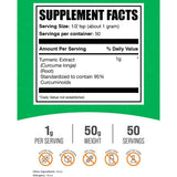 Tabla nutricional del suplemento BulkSupplements Extracto de Cúrcuma 50 g