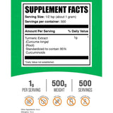 Tabla nutricional del suplemento BulkSupplements Extracto de Cúrcuma 500 g
