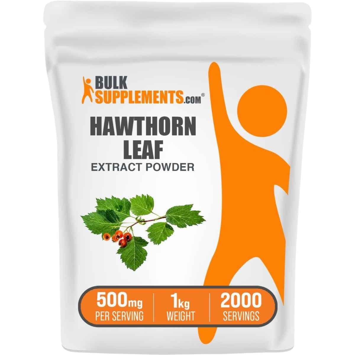 Bolsa de suplemento BulkSupplements.com Extracto de Hoja de Espino en polvo 1000g