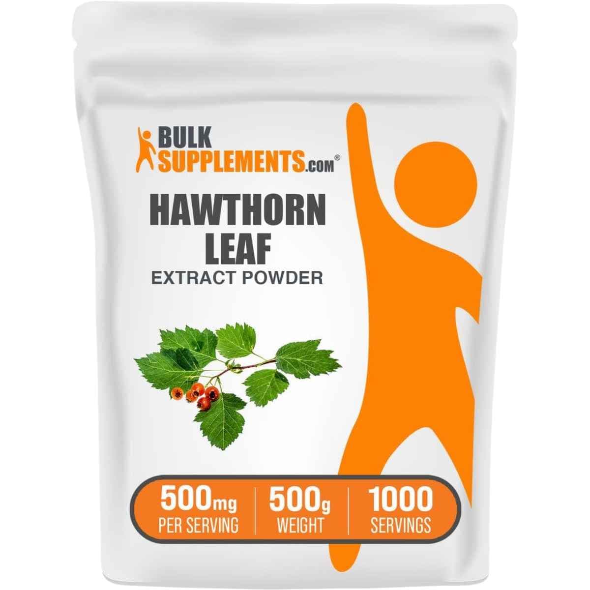 Bolsa de suplemento BulkSupplements.com Extracto de Hoja de Espino en polvo 500g
