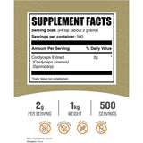 Tabla nutricional del suplemento BulkSupplements.com Extracto de Hongo Cordyceps 1000 g