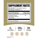 Tabla nutricional del suplemento BulkSupplements.com Extracto de Hongo Cordyceps 100 g