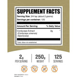 Tabla nutricional del suplemento BulkSupplements.com Extracto de Hongo Cordyceps 250 g