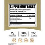 Tabla nutricional del suplemento BulkSupplements.com Extracto de Hongo Cordyceps 500 g